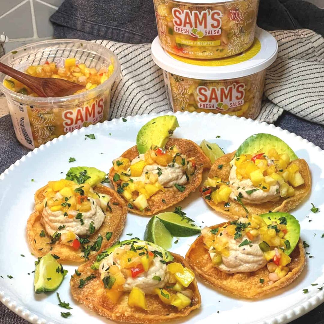Tuna Mousse on Crispy Wontons with Mango Pineapple Salsa&nbsp;